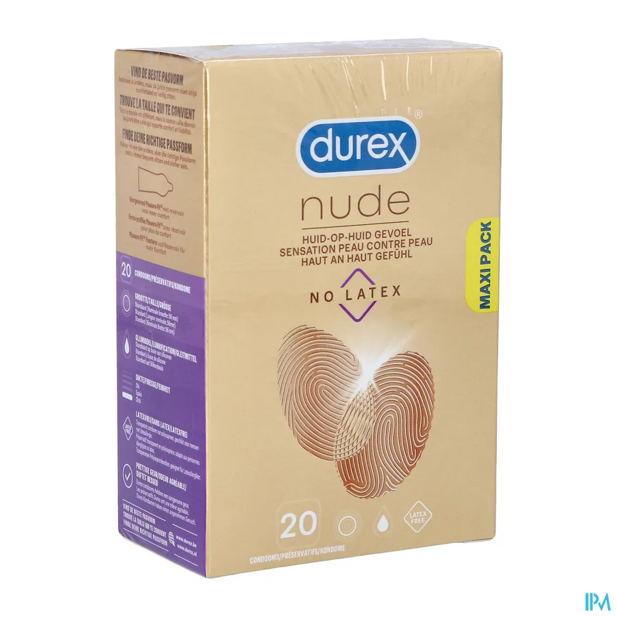 packshot van Durex Nude -No Latex- voor Huid-op-Huid Gevoel 20 Condooms