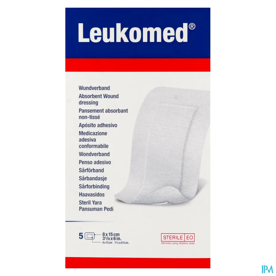 packshot van Leukomed Steriel Wondverband 8 x 15 cm 5 stuks