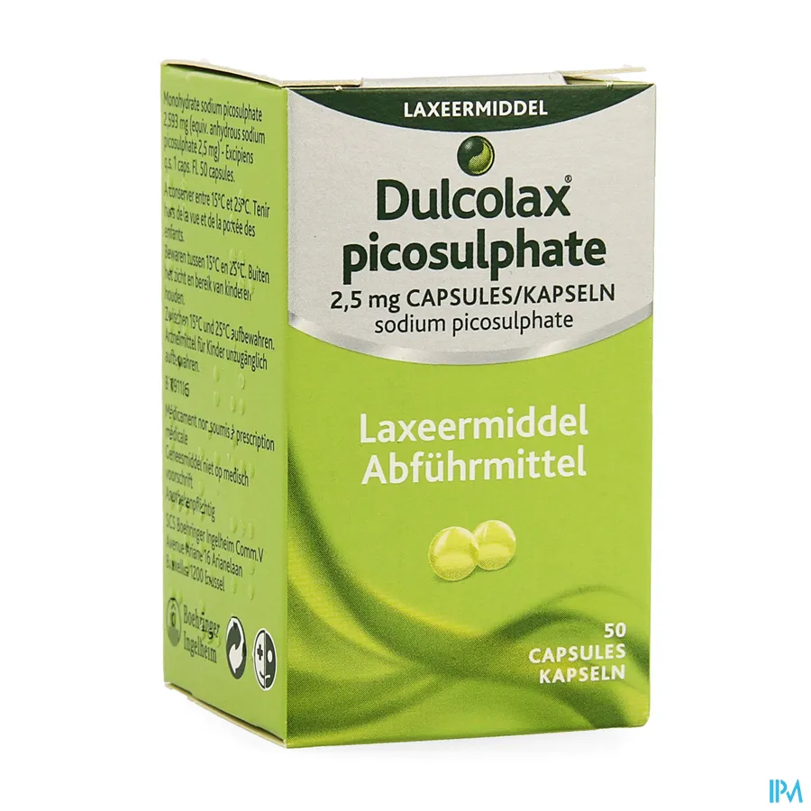 packshot van Dulcolax Picosulphate Laxeermiddel met 2,5 mg 50 Capsules