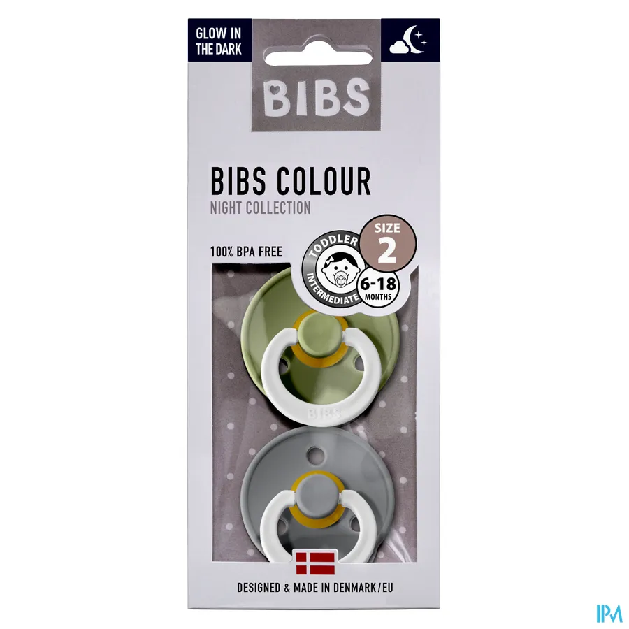 packshot van Bibs Fopspeen Duo Night Sage/Cloud 6-18 2 stuks