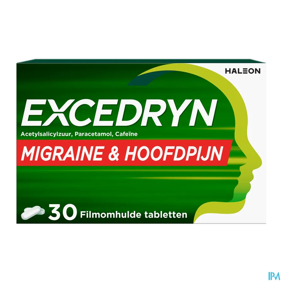 packshot van Excedryn voor Acute Behandeling van Migraineaanvallen met of zonder Aura en Hoofdpijn 30Tabletten
