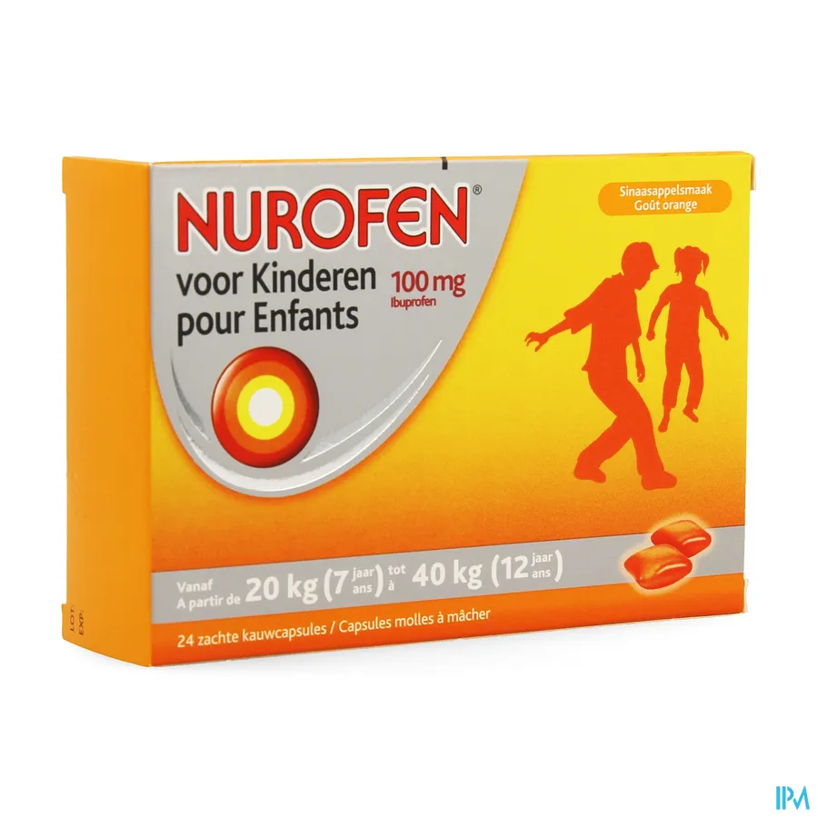 packshot van Nurofen voor Kinderen 100 mg 24 Kauwtabletten