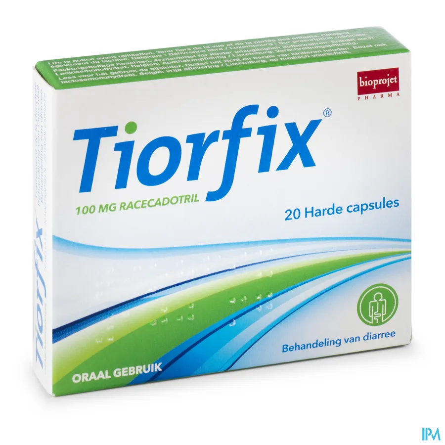 packshot van Tiorfix voor Behandeling van Diarree bij Volwassenen 20 Capsules