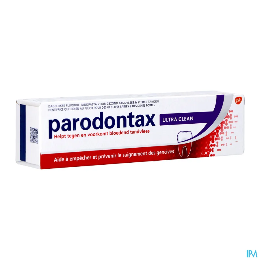 packshot van Parodontax Ultra Clean -Dagelijkse Fluoride Tandpasta voor Gezond Tandvlees en Sterke Tanden - Helpt tegen en Voorkomt Bloedend Tandvlees- Tube 75 ml
