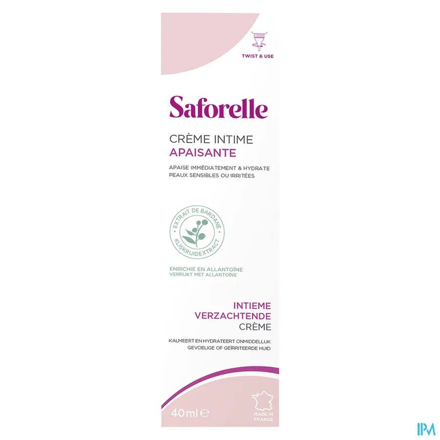 packshot van Saforelle Verzachtende Intieme Crème bij Irritaties en Ongemakken van de Huid met Kliskruid en Allantoïne Tube 40 ml
