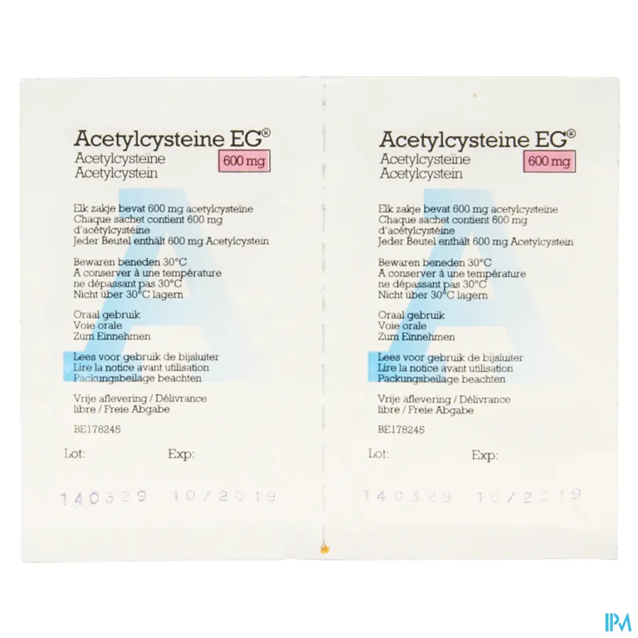 packshot van Acetylcysteïne EG 600 mg 10 Zakjes