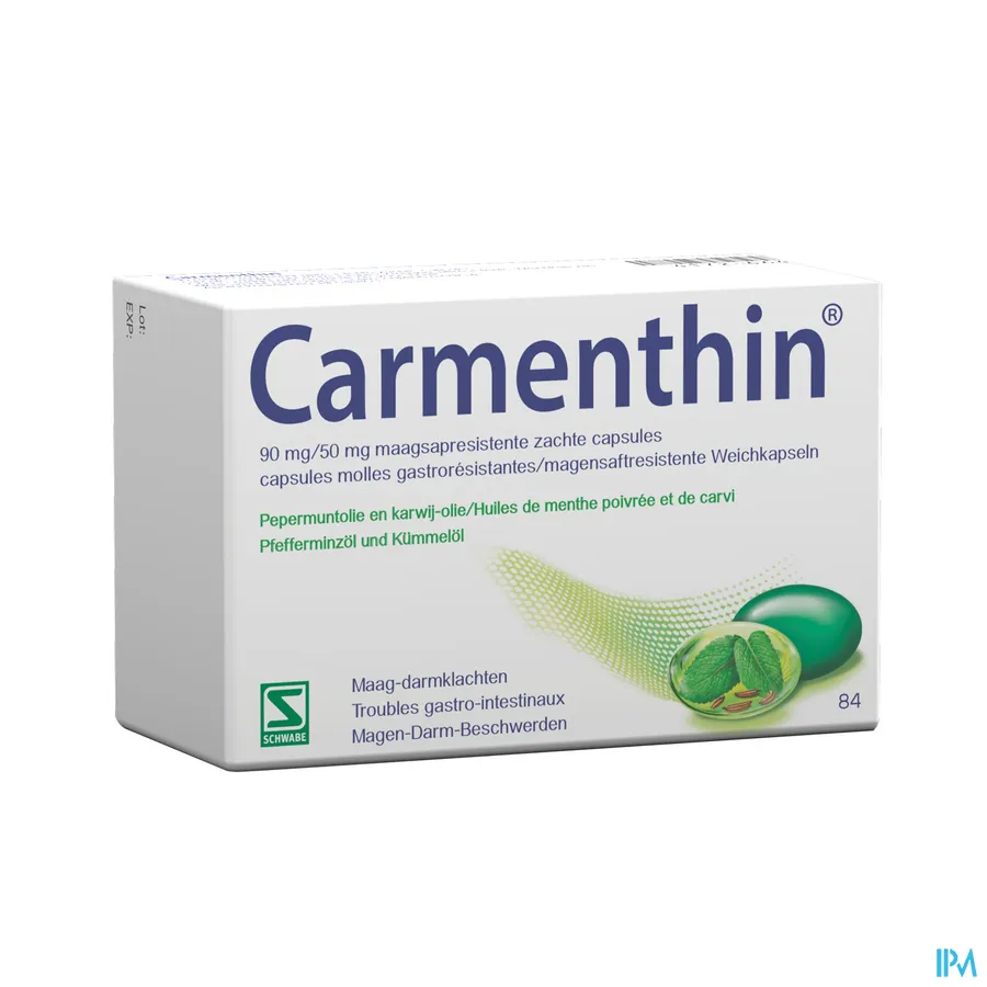 packshot van Carmenthin 90 mg/50 mg Maagsapresistent 84 zachte capsules