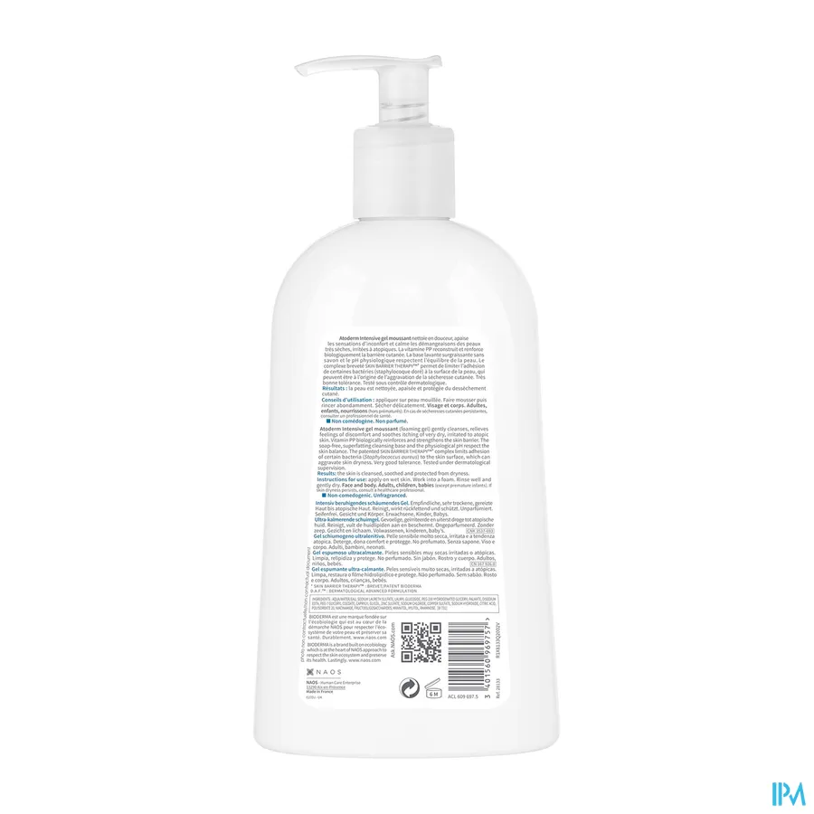 packshot van Bioderma Atoderm Intensive Schuimende Gel 1 l