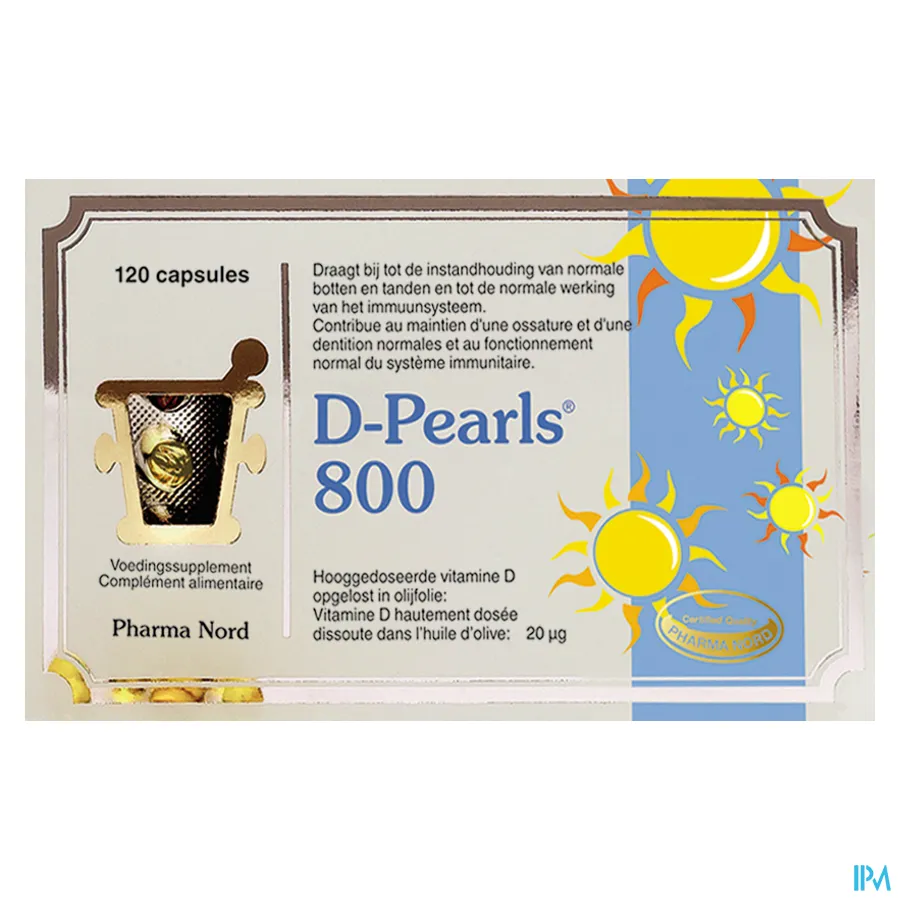 packshot van Pharma Nord D-Pearls 800 120 capsules