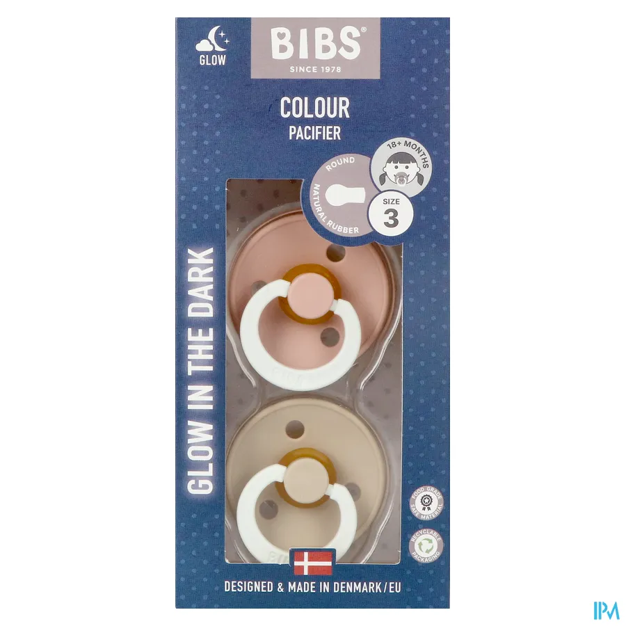 packshot van Bibs Fopspeen Duo Night Vanilla/Blush 18+ 2 stuks