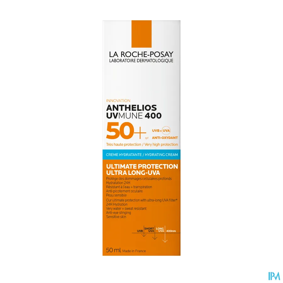 packshot van La Roche-Posay Anthelios UVmune 400 Hydraterende Crème Zonder Parfum SPF 50+ 50 ml