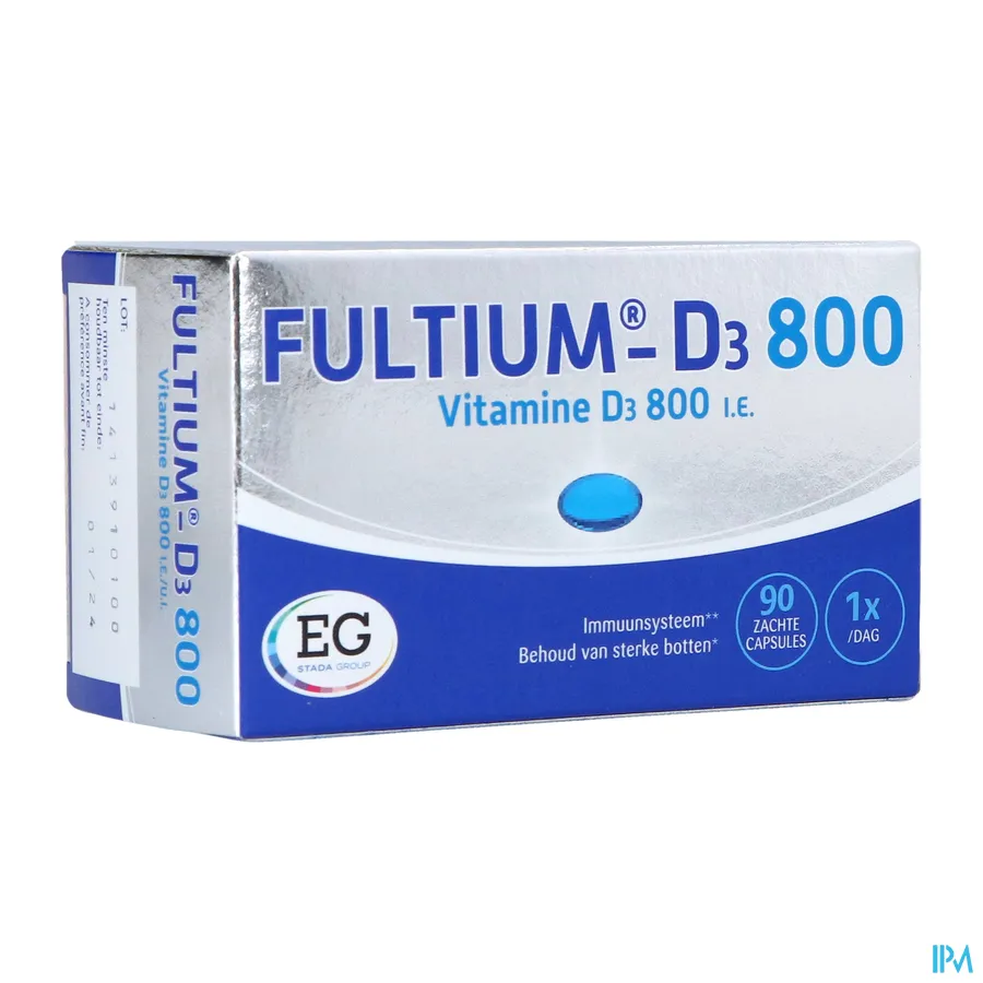 packshot van Fultium-D3 800 met 800 IU Vitamine D voor het Immuunsysteem en het Behoud van Sterke Botten 90 Capsules