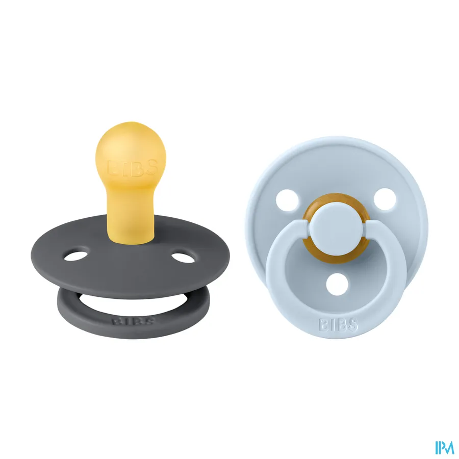 packshot van Bibs Fopspeen Duo Iron/Baby Blue 0-6 2 stuks