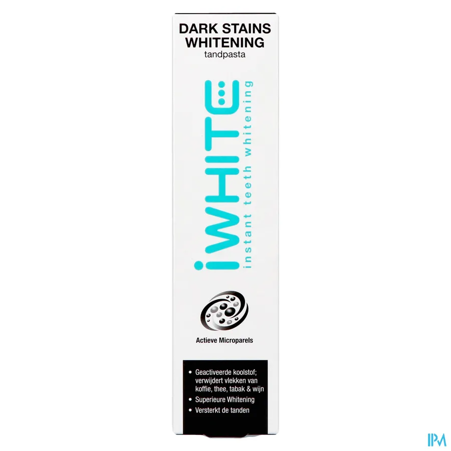 packshot van I White Dark Stains Whitening Tandpasta met Actieve Mircroparels met Geactiveerde Kool voor Verwijdering van Vlekken van Koffie, Thee, Tabak en Wijn Tube 75 ml