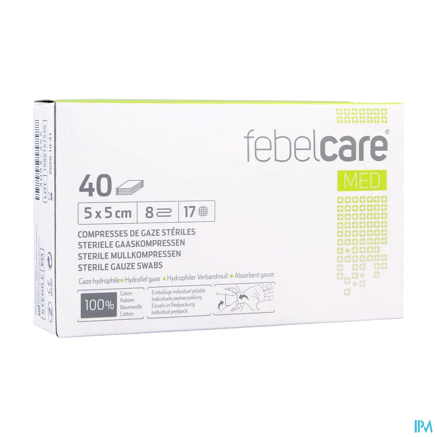 packshot van Febelcare Gaaskompres Steriel 5 x 5 cm 40 stuks