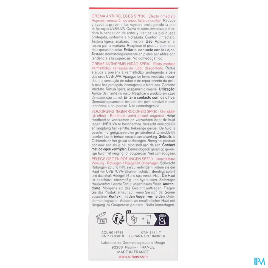 packshot van Uriage Roseliane Crème Anti-Roodheid SPF30 40 ml