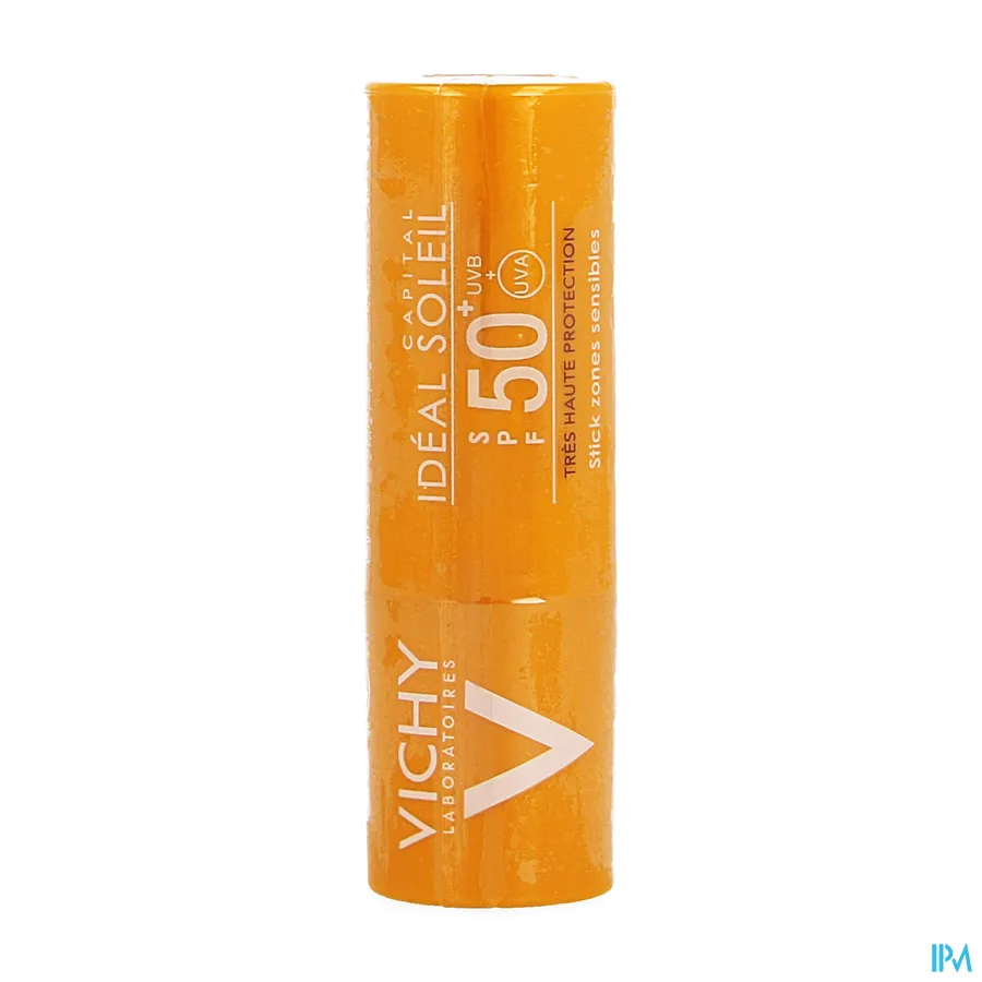 packshot van Vichy Ideal Soleil Zonnestick met SPF 50+ voor Gevoelige Zones 9 g