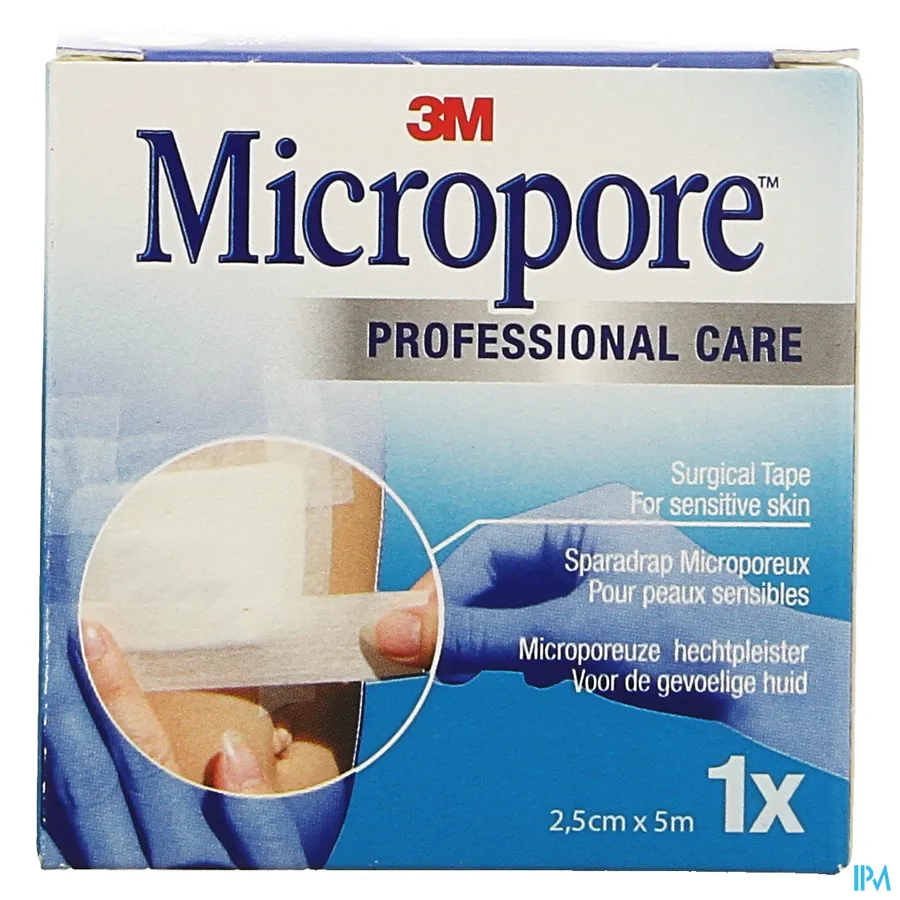 packshot van Micropore Medische Hechtpleister Wit Navulling voor de Gevoelige Huid 2,5 cm x 5 m