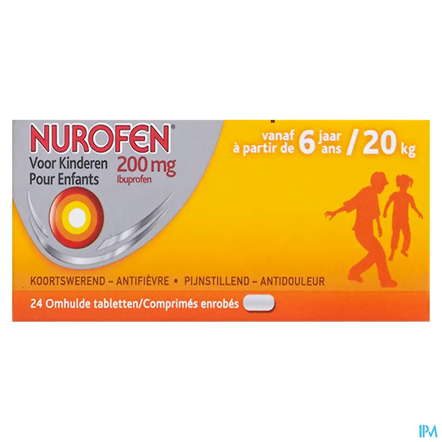 packshot van Nurofen Kind 200 mg vanaf 6 Jaar 24 Tabletten