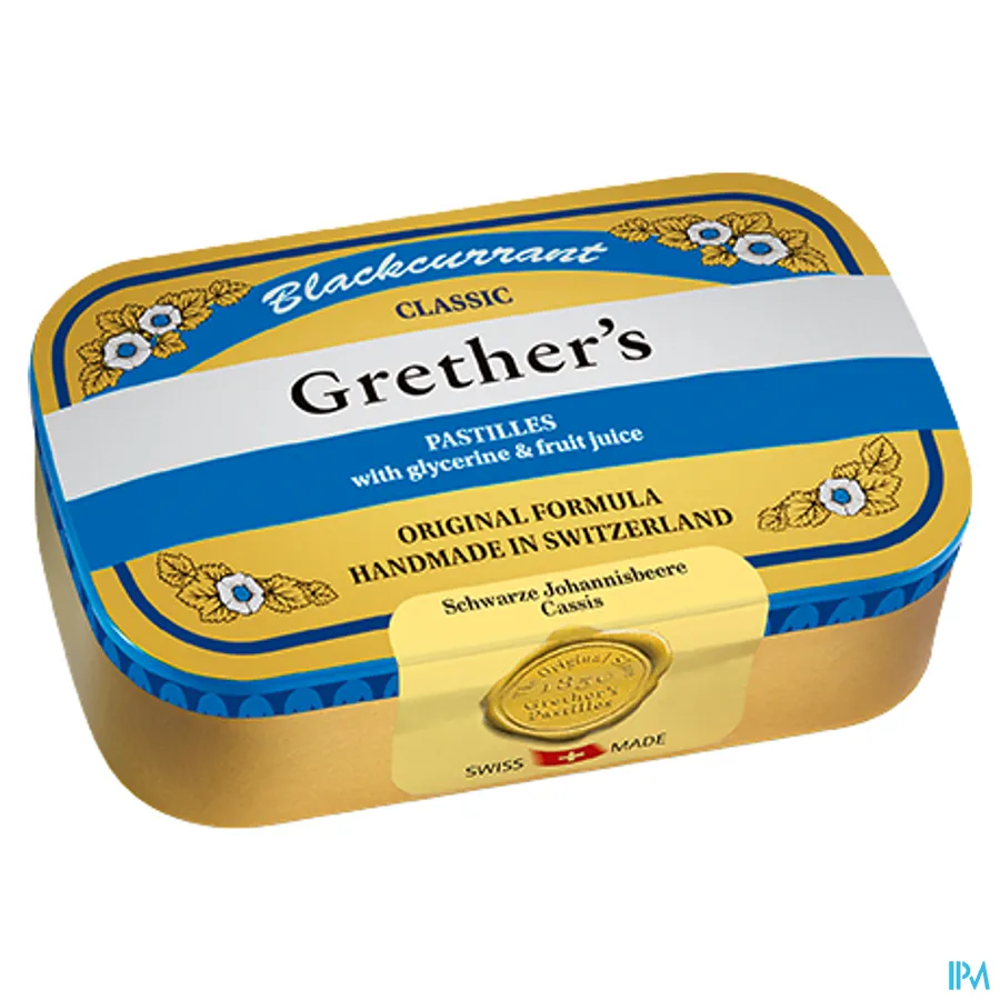 packshot van Grether's Pastilles Zwarte Bes Suikervrij in Blikken Doos 110 g