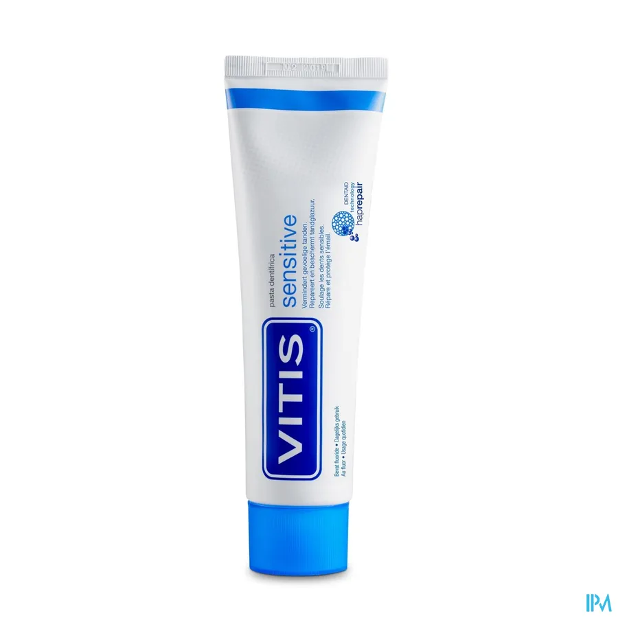 productshot van Vitis Sensitive Tandpasta voor Vermindering van Gevoelige Tanden en Reparatie en Bescherming van Tandglazuur 75 ml