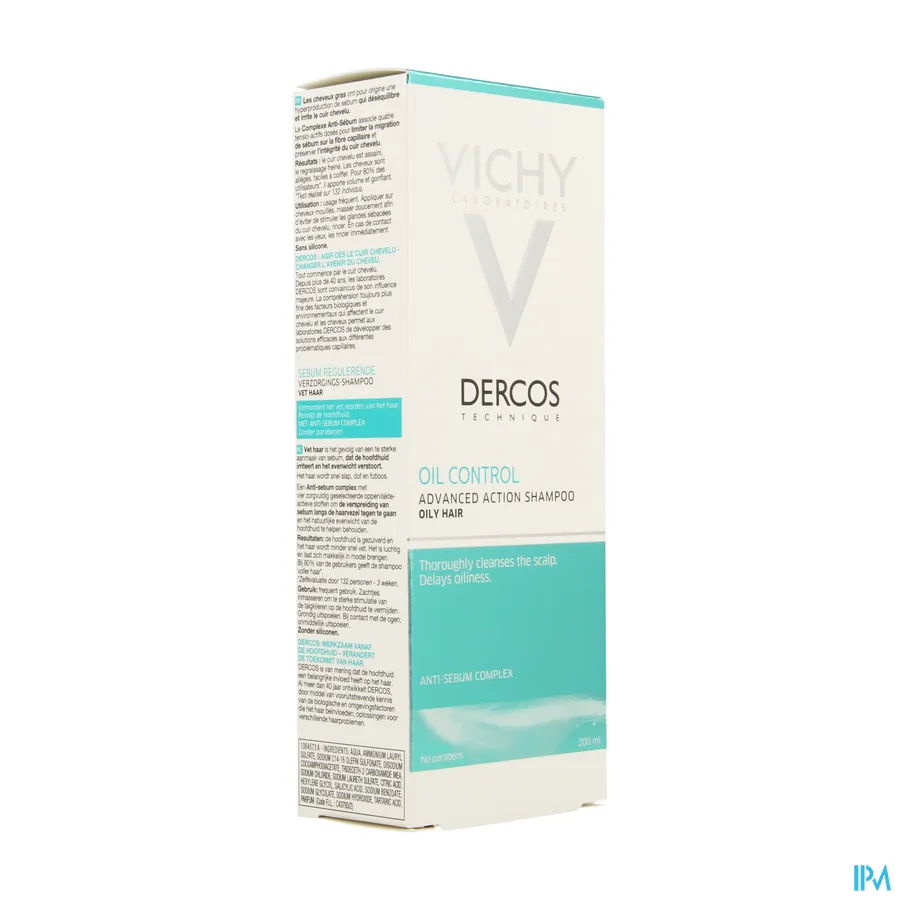 packshot van Vichy Dercos Sebum Regulerende Verzorgingsshampoo voor Vet Haar voor Frequent Gebruik 200 ml