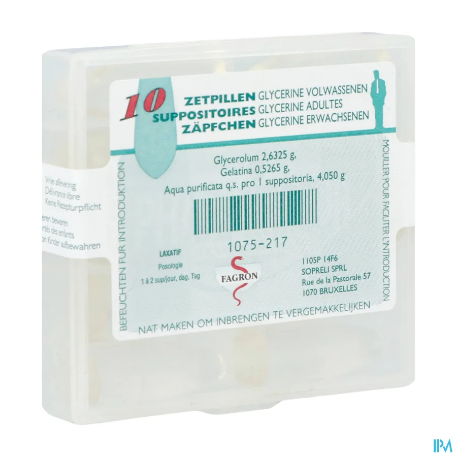 packshot van Glycerine Suppo Volw. 10 zetpillen