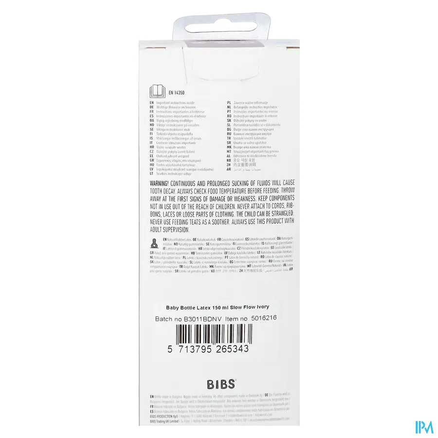 packshot van Bibs Zuigfles Complete Set Ivory 150 ml