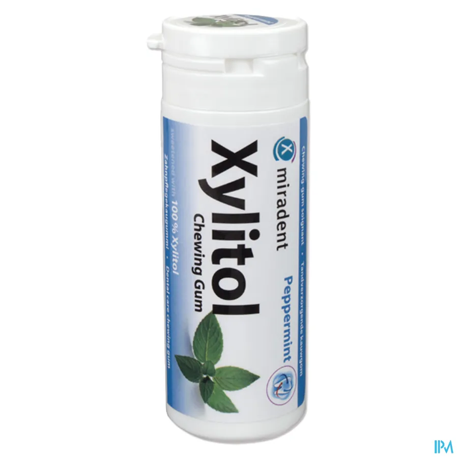 packshot van Miradent Kauwgom Xylitol Pepermunt 30 stuks