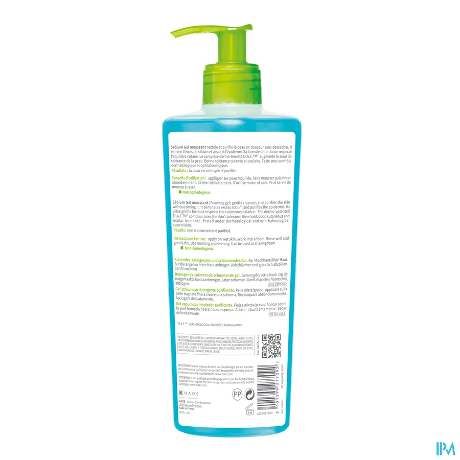 packshot van Bioderma Sebium Schuimende Gel 500 ml