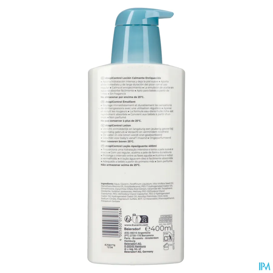 packshot van Eucerin AtopiControl Lotion 400 ml