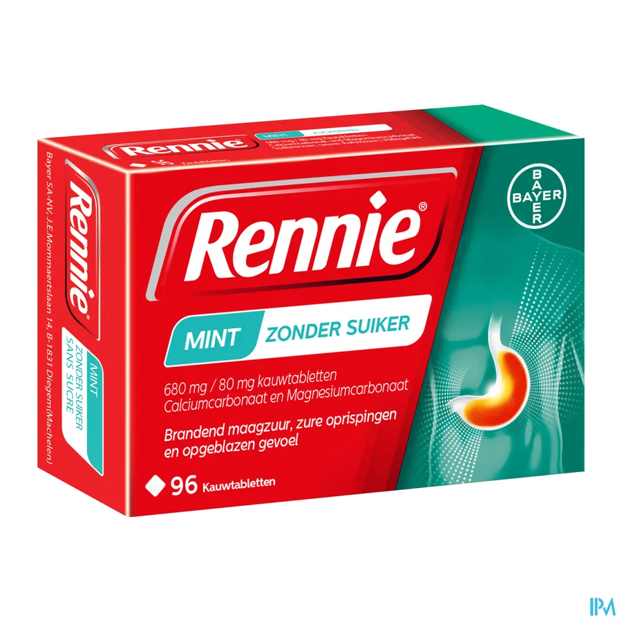 packshot van Rennie Mint zonder Suiker 680 mg/80 mg 96 kauwtabletten