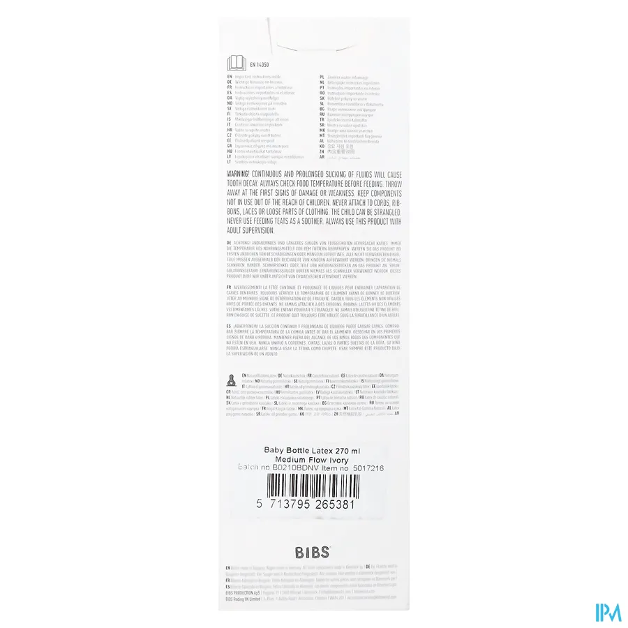 packshot van Bibs Zuigfles Complete Set Ivory 270ml