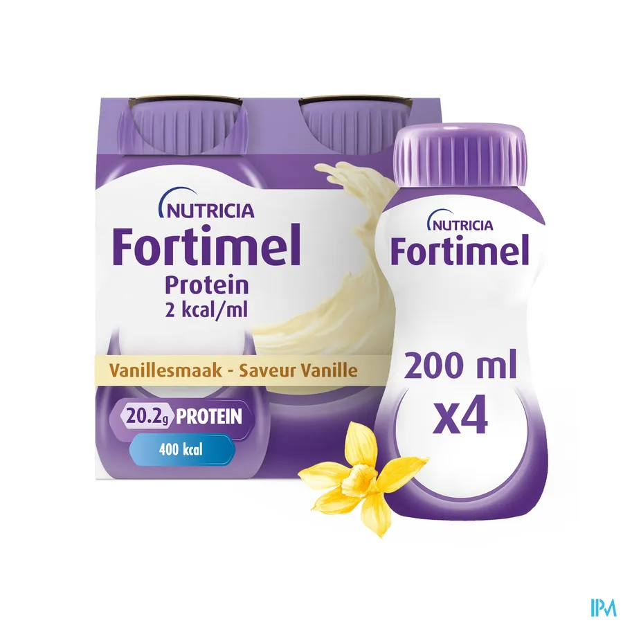 packshot van Fortimel Protein 2 kcal/ml 4 x 200 ml Vanille