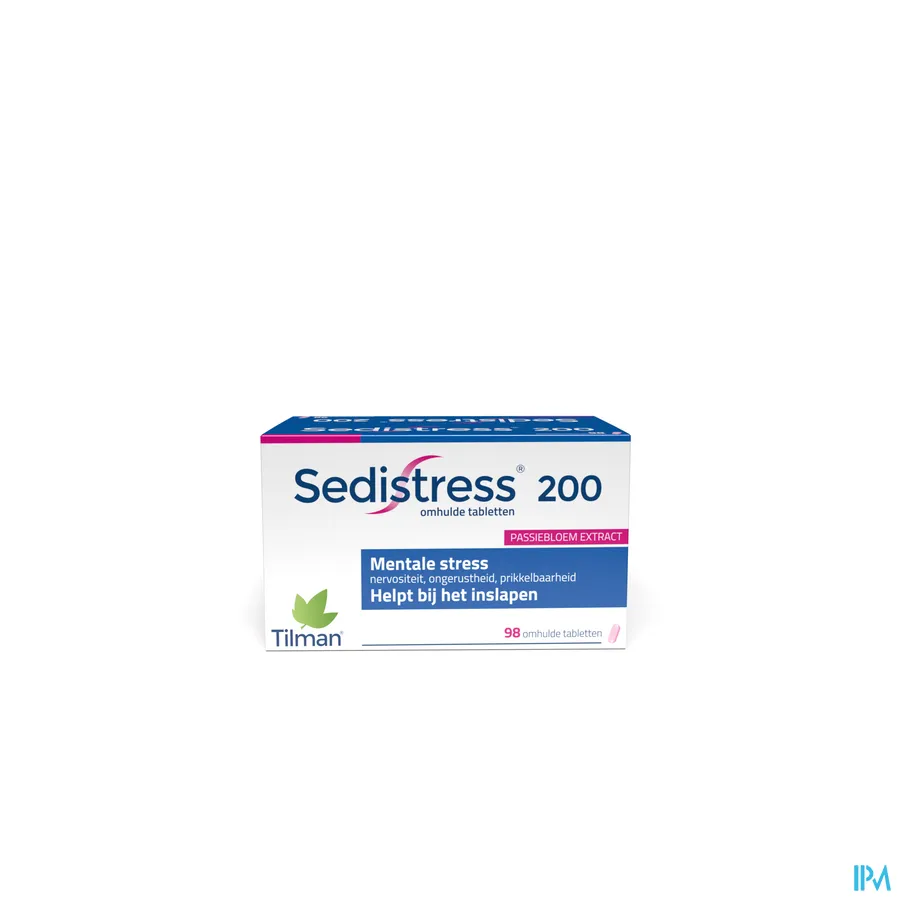 packshot van Sedistress 200 tegen Mentale Stress en Helpt bij Inslapen met Passiebloemextract 98 Tabletten