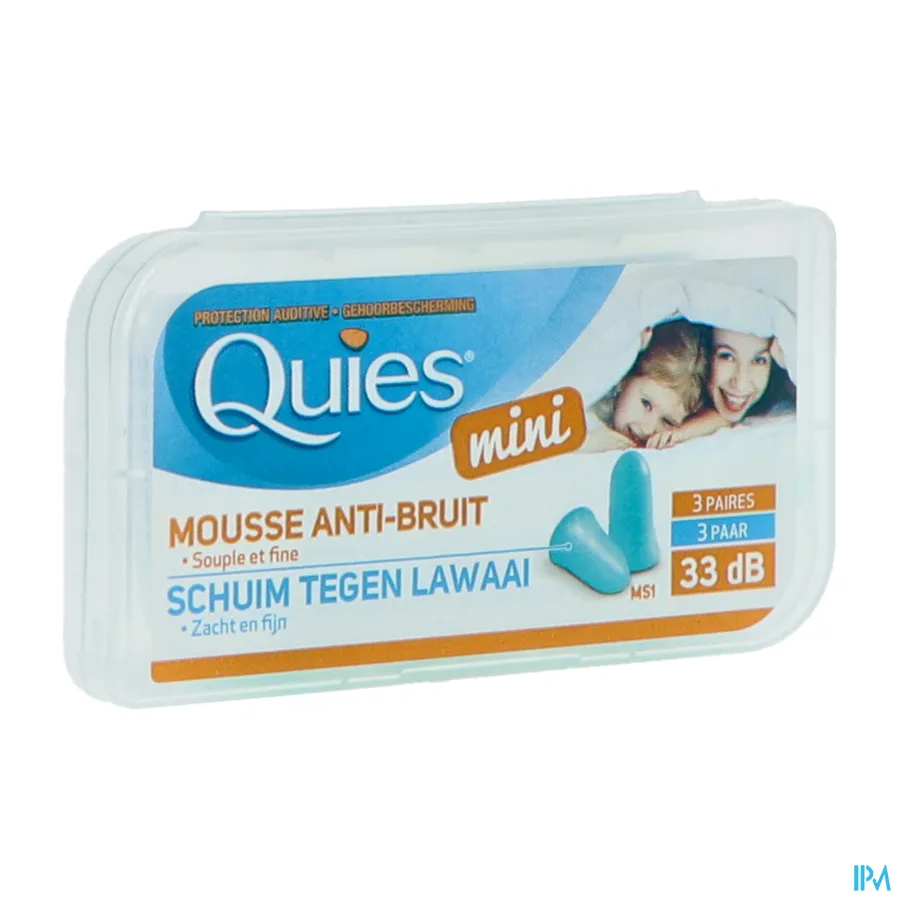 packshot van Quies Mini Gehoorbescherming 33 dB - Kleine Soepele Oordopjes in Schuim voor Gevoelige Gehoorgang 3 Paar