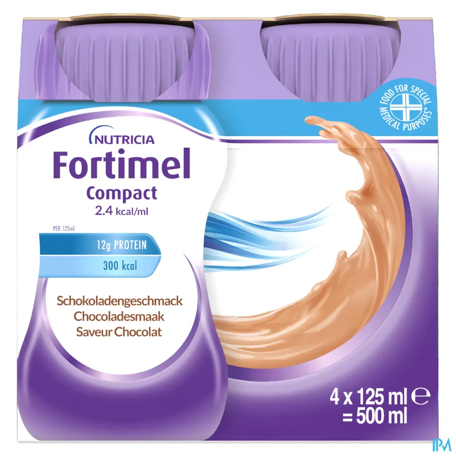 packshot van Fortimel Compact 2.4 kcal/ml 4 x 125 ml Chocolade