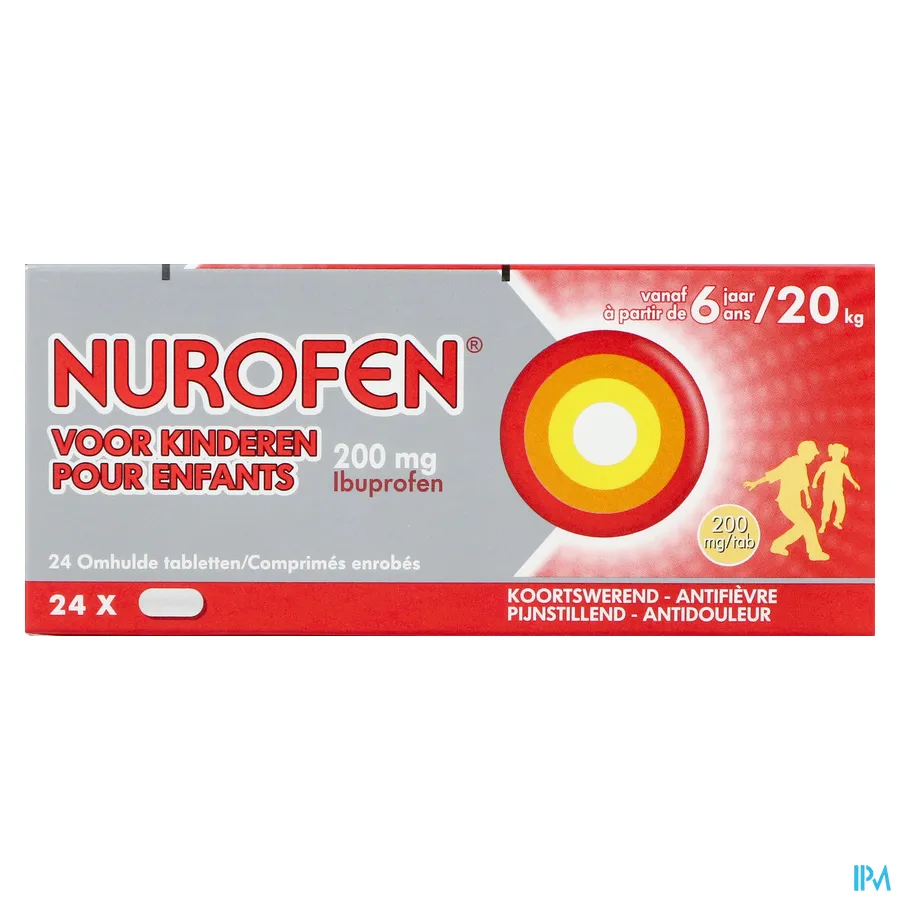 packshot van Nurofen Kind 200 mg vanaf 6 Jaar 24 Tabletten