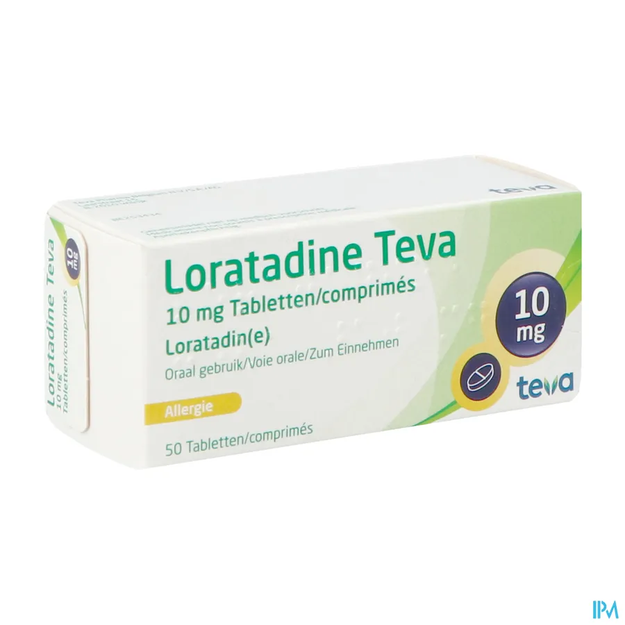 packshot van Loratidine Teva 10mg 50 tabletten