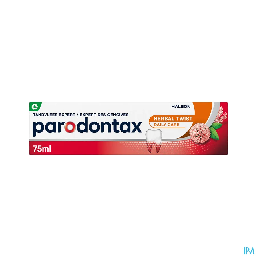 packshot van Parodontax Herbal Twist met Ginger & Mint - Helpt tegen en Voorkomt Bloedend Tandvlees - Tube 75 ml