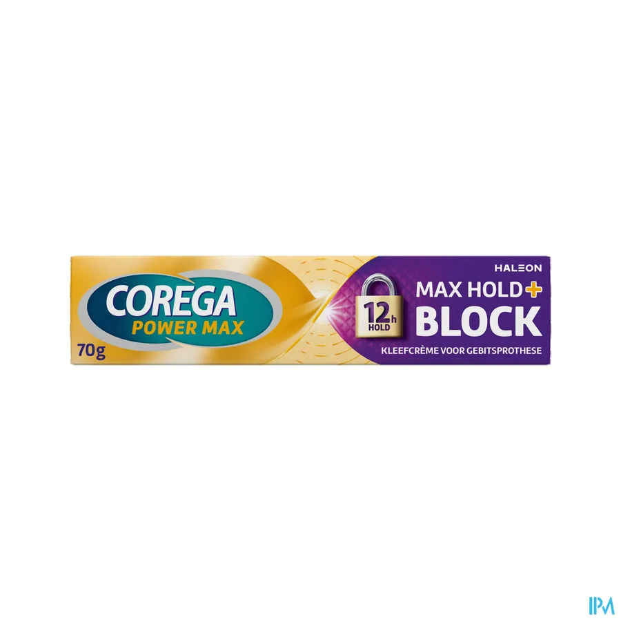 packshot van Corega Max Hold + Block Kleefcrème 70 g