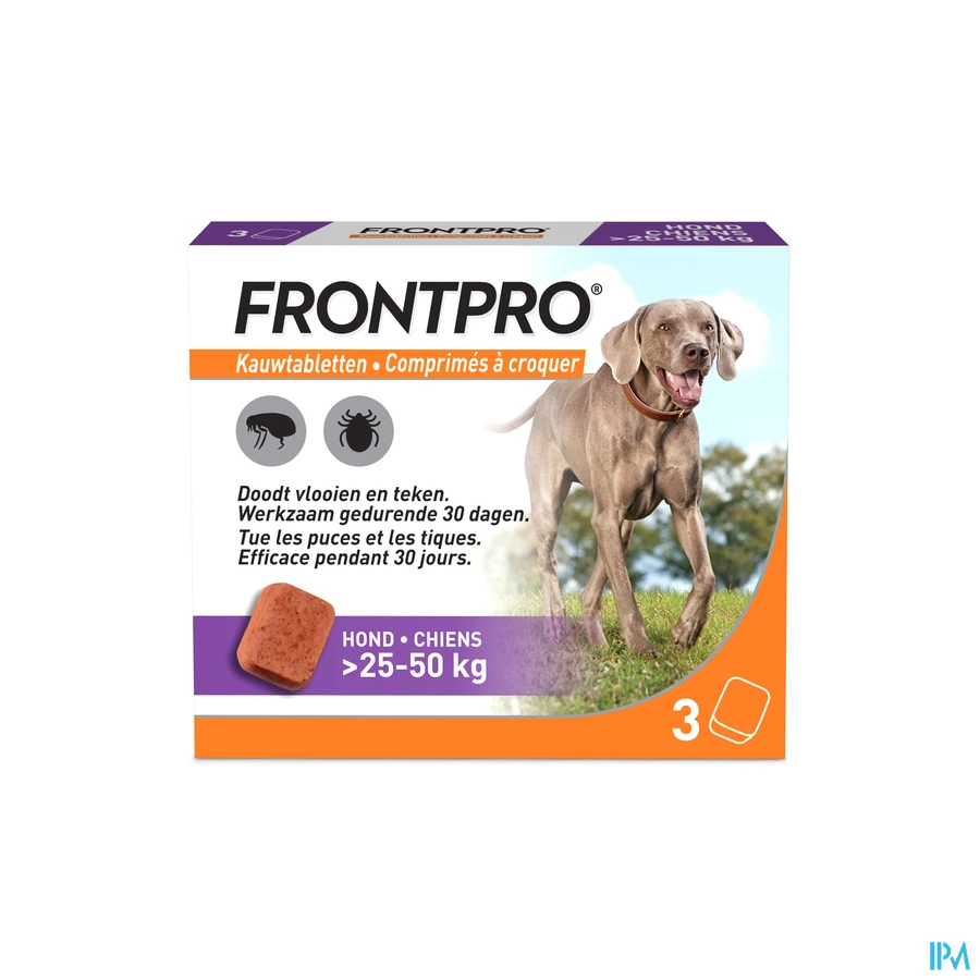 packshot van Frontpro Kauwtabletten 136 mg Hond >25-50kg 3 kauwtabletten