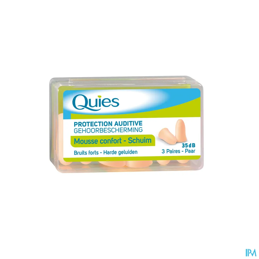 packshot van Quies Kegelvormige Oordopjes in Schuim tegen Harde Geluiden 35 dB in Huidskleur 3 Paar