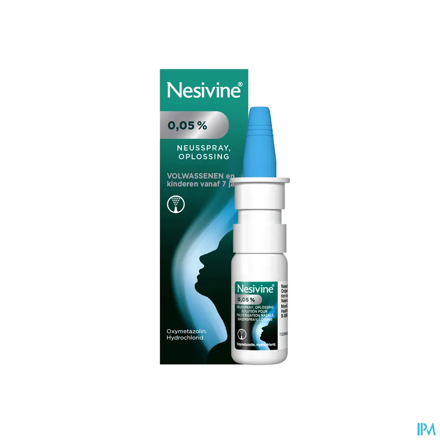 packshot van Nesivine 0,05% Neusspray voor Volwassenen en Kinderen vanaf 7 Jaar Spray 10 ml