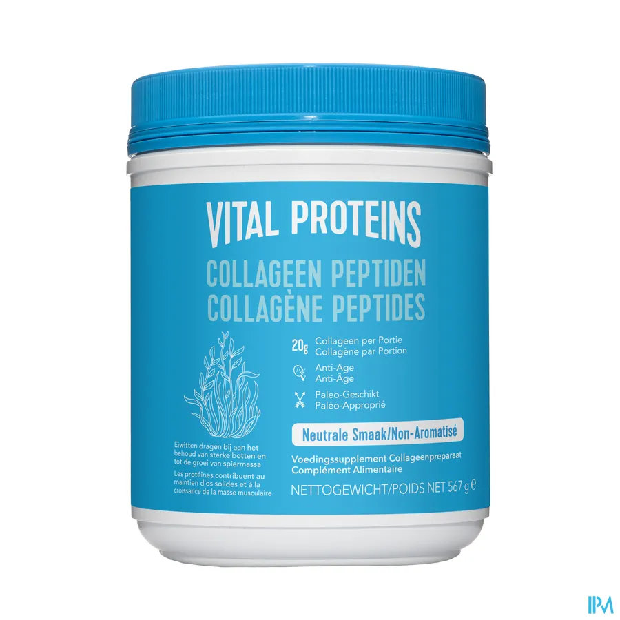 packshot van Vital Proteins 'Collageen Peptiden' met Neutrale Smaak Pot 567 g