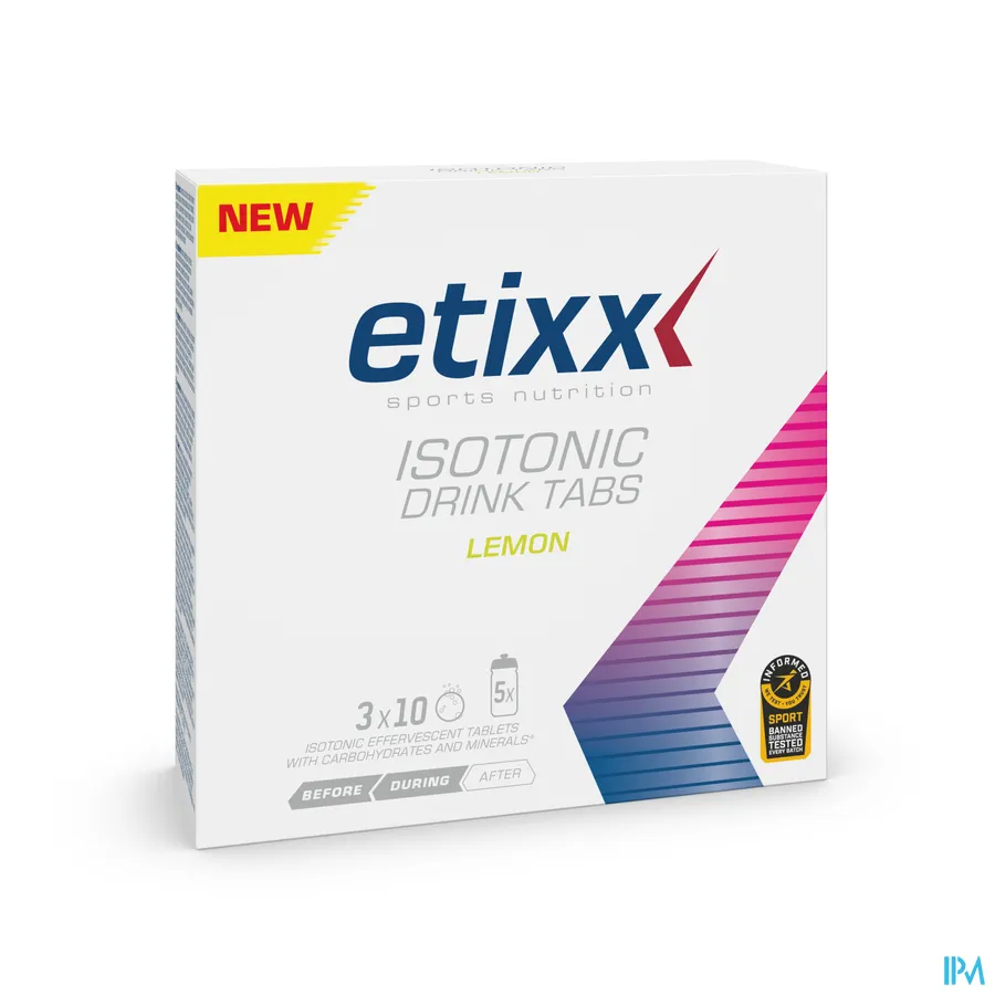 packshot van Etixx Isotonic Drink Tabs Lemon 3 x 10 Tabletten