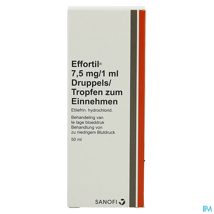 packshot van Effortil Druppels 7,5 mg/ml voor Behandeling van te Lage Bloeddruk 50 ml