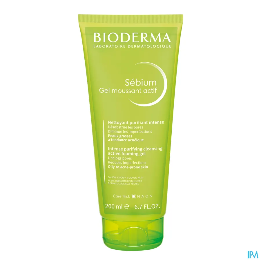 packshot van Bioderma Sebium Gel Moussant Actif Tube 200 ml