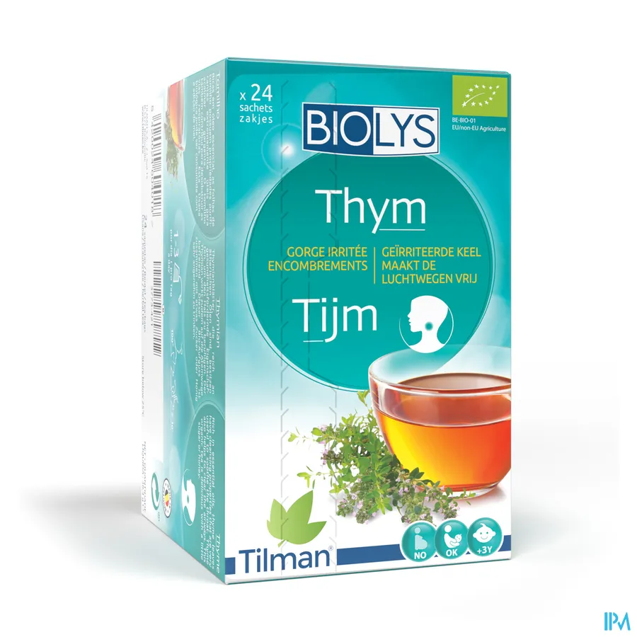 packshot van Biolys Thee voor Keel met Tijm 24 Zakjes