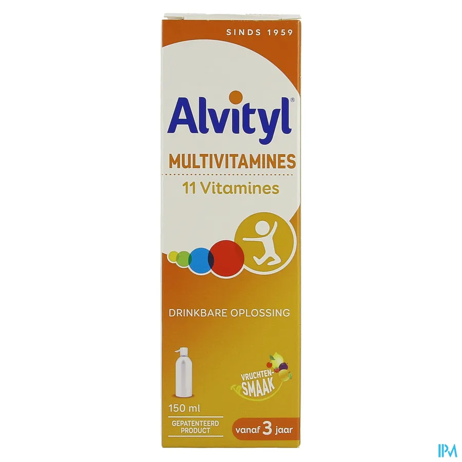 packshot van Alvityl Multivitamines met 11 Vitamines voor Fitheid en Evenwicht en Vitaliteit Pompflacon 150 ml